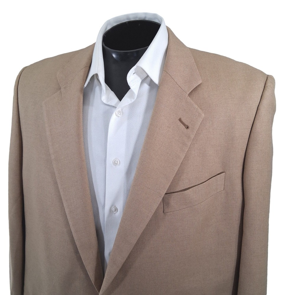 Jacobson's Sport Coat Men 44R Solid Tan Classic Silk Cashmere Blazer